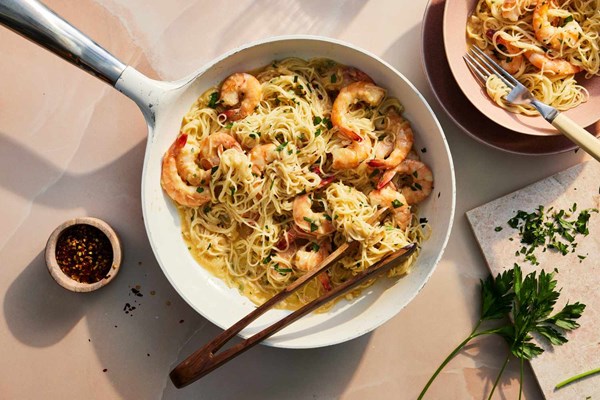 Shrimp scampi vermicelli with garlicky miso butter