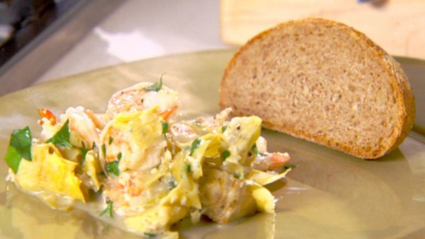 Shrimp scampi with artichokes