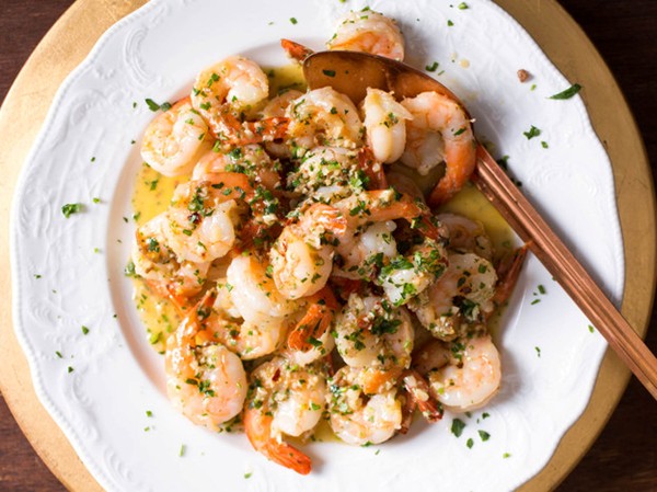 Shrimp scampi with garlic, red pepper flakes, and herbs