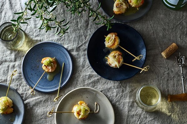 Shrimp skewer with fennel slaw