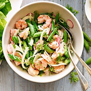 Shrimp, snap pea, and chervil salad