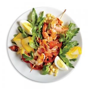 Shrimp, squash, and bacon salad