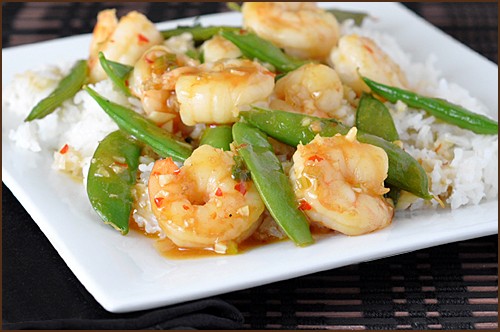 Shrimp stir-fry with sugar snap peas