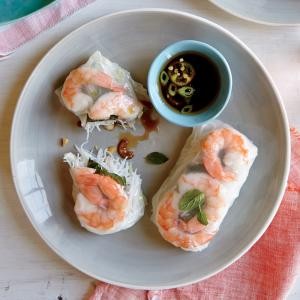 Shrimp summer rolls with sesame-soy dipping sauce