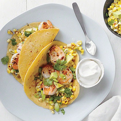 Shrimp tacos with corn salsa