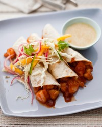 Shrimp tacos with pickled-red-onion salad