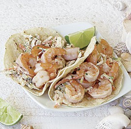 Shrimp tacos with spicy cabbage slaw