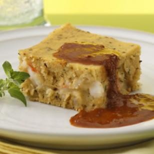 Shrimp tamale casserole with three sisters black mole