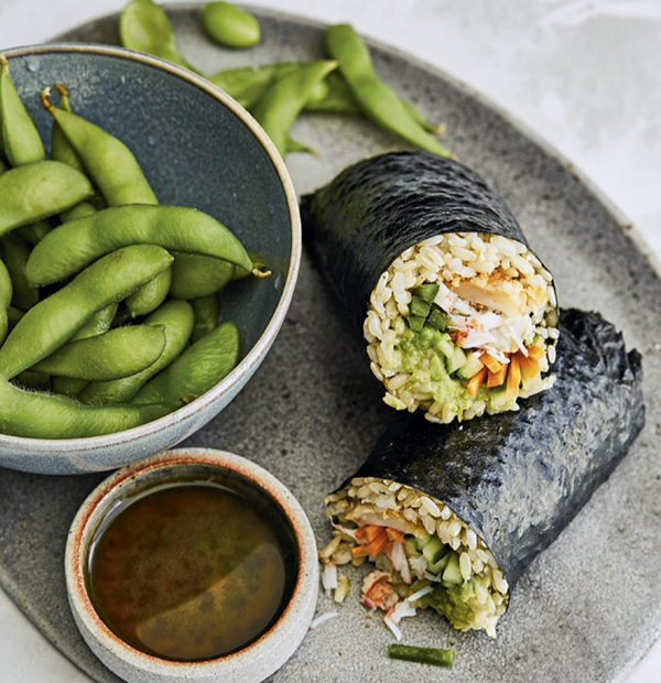 Shrimp tempura sushi "burritos"