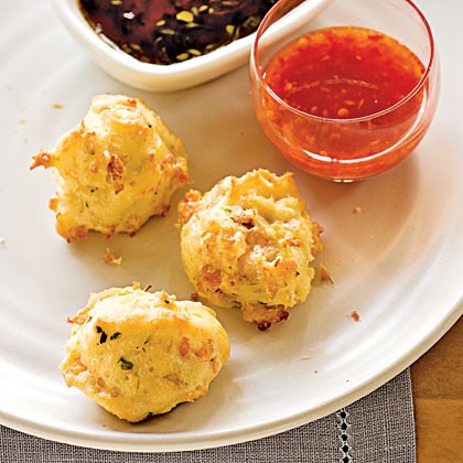 Shrimp toast puffs with two sauces