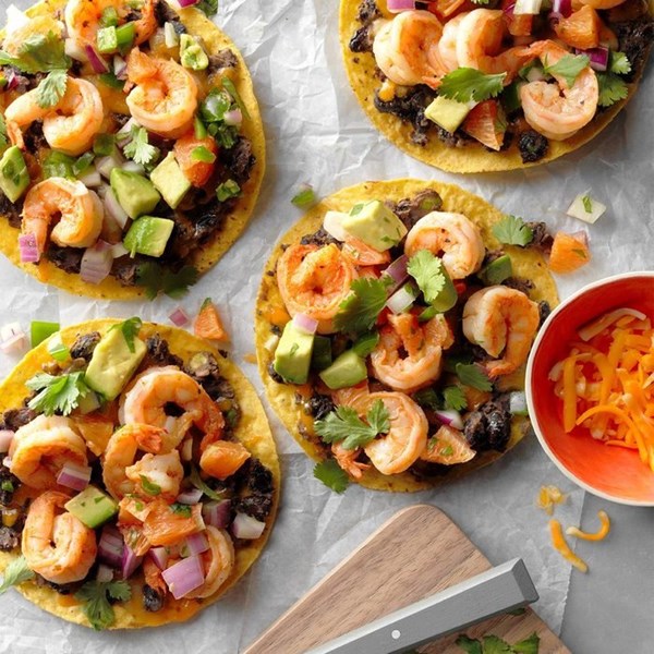 Shrimp tostadas with avocado salsa