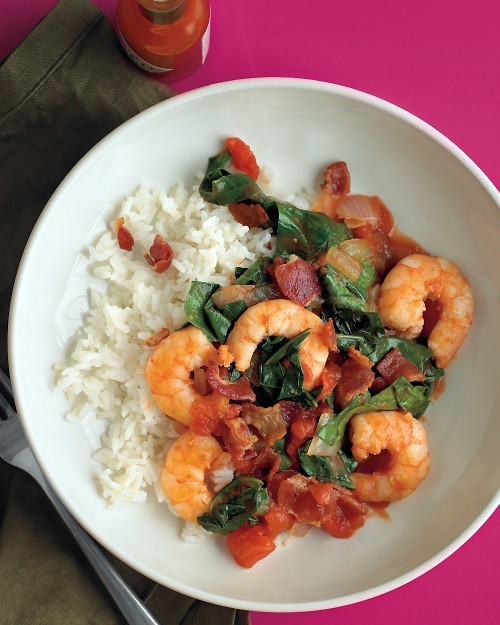 Shrimp with bacon and collards