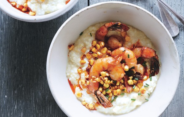 Shrimp with fresh corn grits