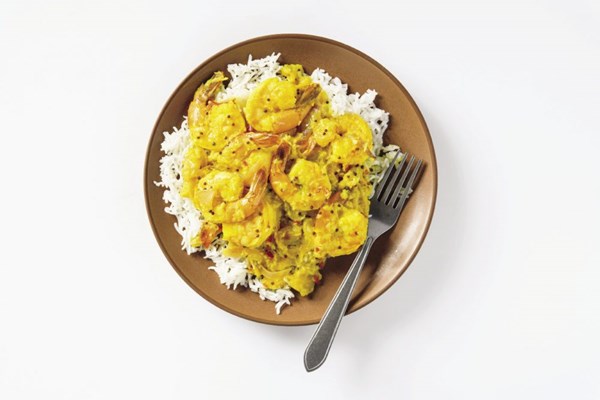 Shrimp with mango, coconut and mustard seeds
