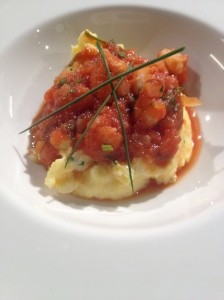 Shrimp with Parmigiano Reggiano grits and tomatoes
