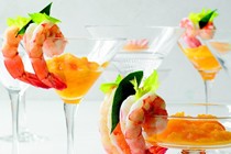 Shrimp with peach cocktail sauce