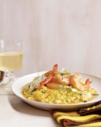 Shrimp with saffron rice and fennel salad