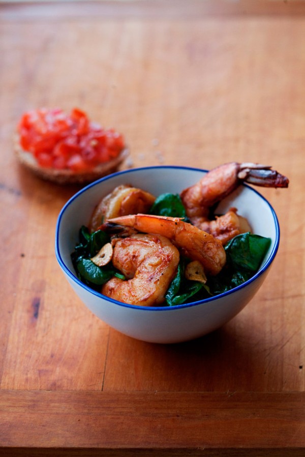 Shrimp with spinach, garlic, and smoked paprika