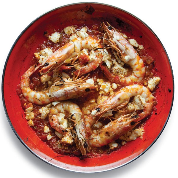 Shrimp with tomatoes and feta (Garides saganaki)
