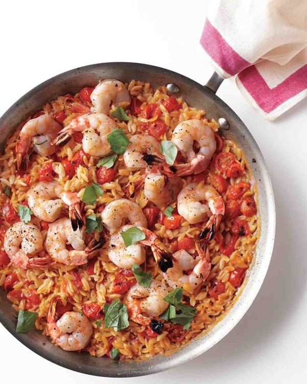 Shrimp with tomatoes and orzo