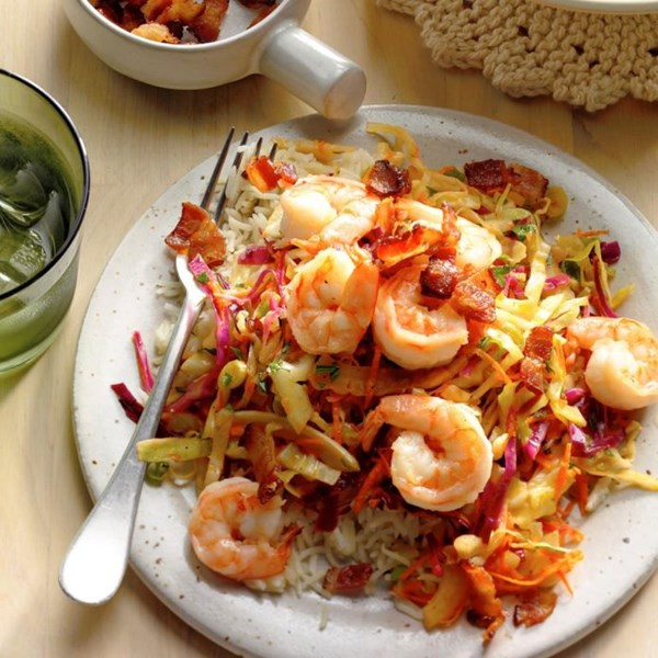 Shrimp with warm German-style coleslaw
