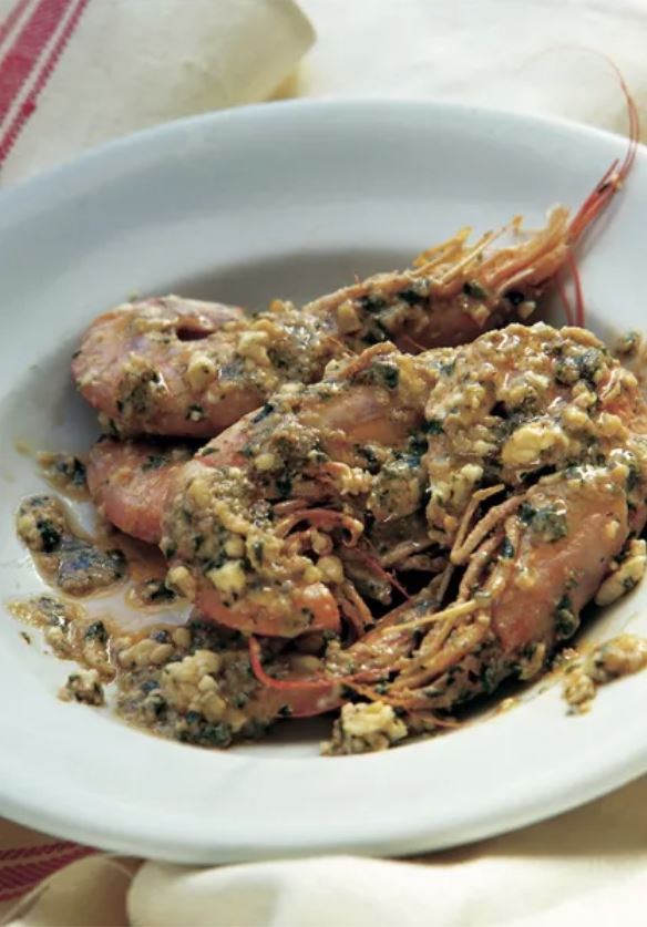 Shrimp/prawns with lemon, peri-peri, garlic and feta