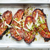 Sichuan soy and chilli roasted aubergines