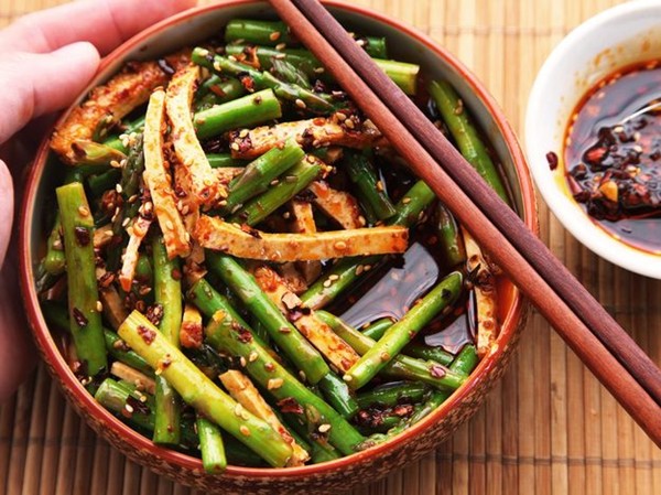Sichuan-style asparagus and tofu salad