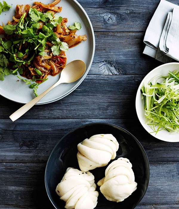 Sichuan-style beef tendon with steamed buns