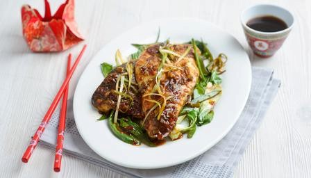 Sichuan-style sea bass with wok-fried vegetables