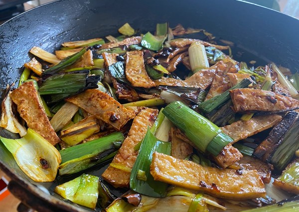 Sichuan-style twice-cooked tofu with leeks