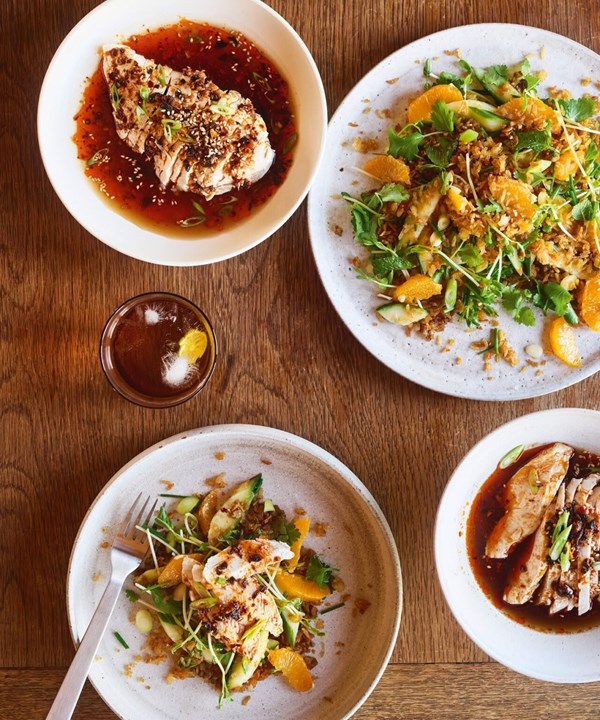 Sichuan tangelo chicken & crispy rice salad