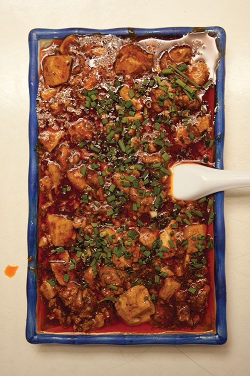 Sichuan tofu and ground beef in red chile sauce (Mapo tofu)