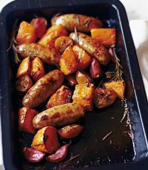 Sicilian sausages with roast sweet potatoes
