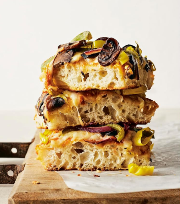 Sicilian-style veggie-loaded pizza