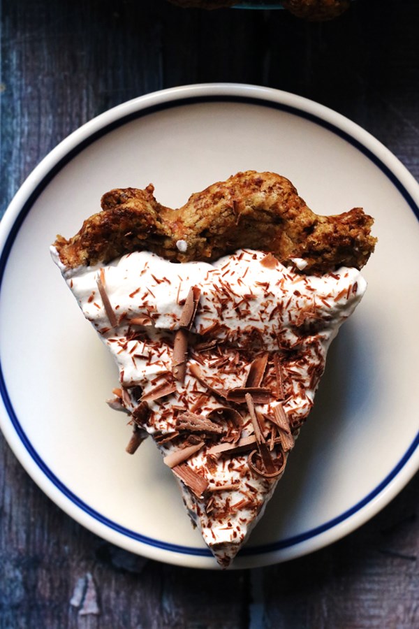 Silk chocolate cream pie with salty pecan crust