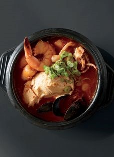 Silken tofu stew with seafood (Soondubu)