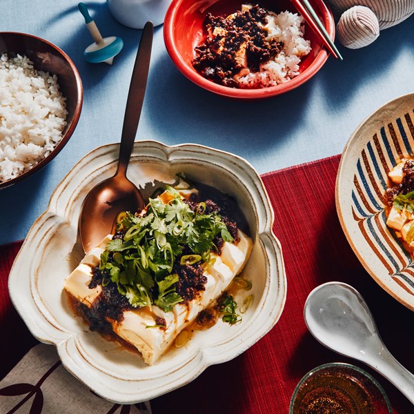 Silken tofu with black bean garlic sauce