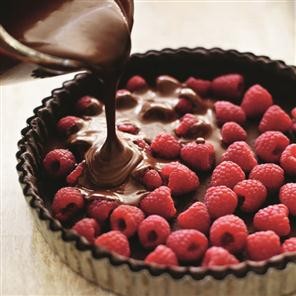 Silky chocolate and raspberry tart