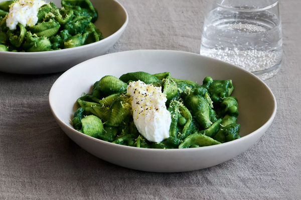 Silky green conchiglie with ricotta & lemon