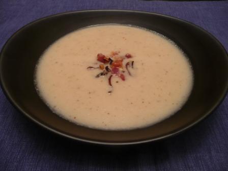 Silky shallot soup with crispy pancetta
