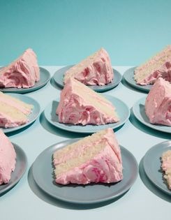 Silver cake with pink frosting