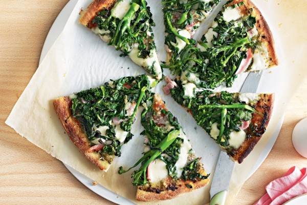 Silverbeet, broccolini & mozzarella pizza