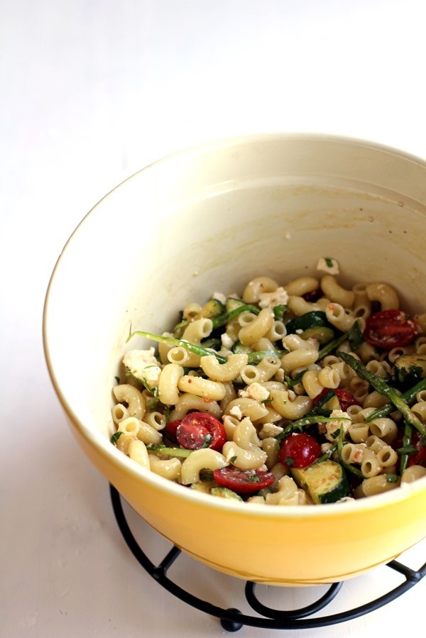Simple asparagus ribbon pasta salad
