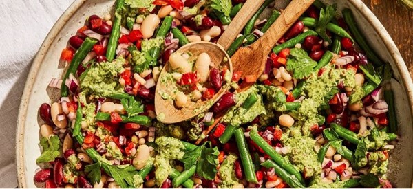 Simple bean salad with green tahini dressing