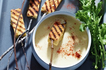 Simple cheese fondue with bread sticks