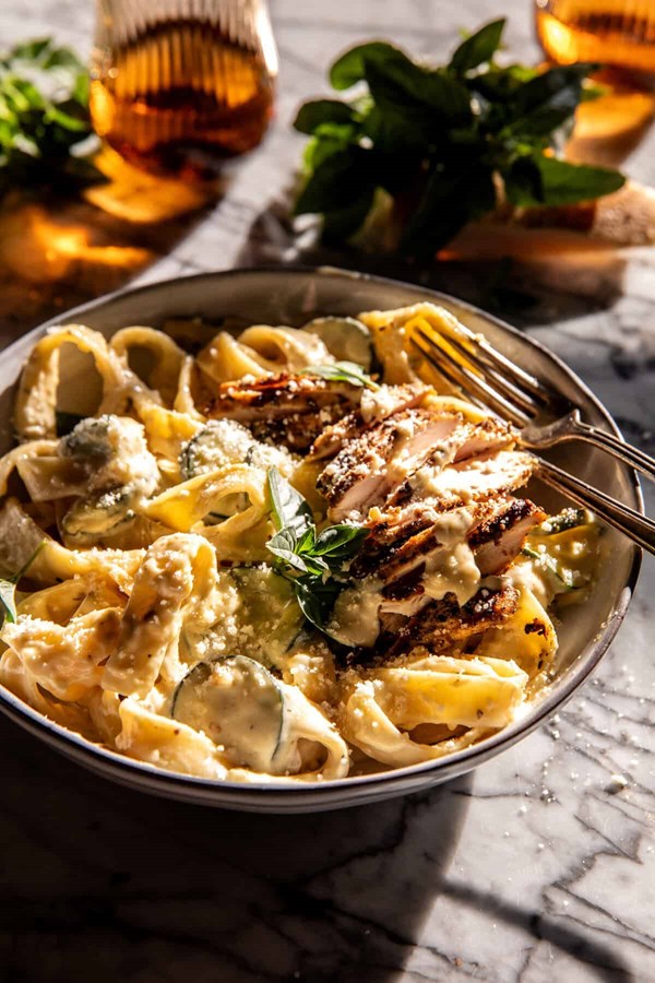 Simple chicken zucchini Alfredo pasta