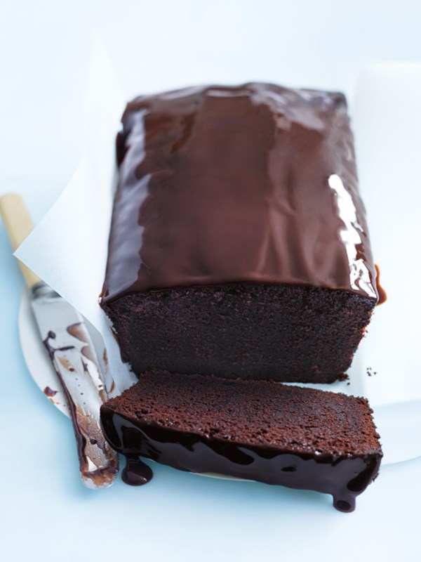 Simple chocolate pound cake with chocolate glaze
