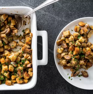 Simple holiday stuffing with mushrooms and herbs