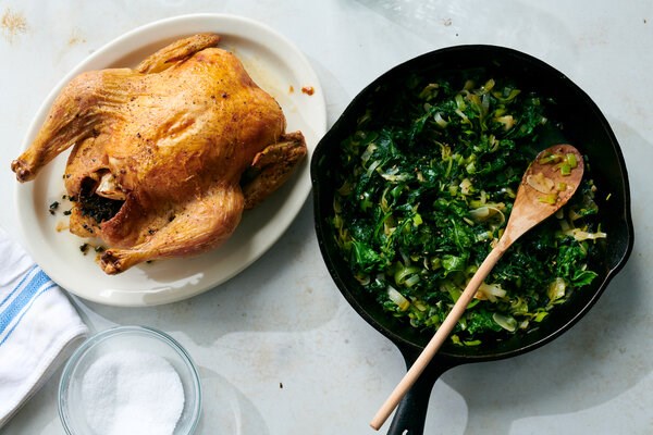 Simple roast chicken with greens (and bonus stock)